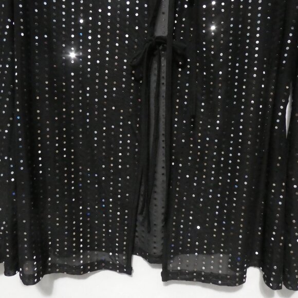 SHEIN - Curve | 2XL | Sheer Sparkling Black Sequin Cardigan | Lace Up Front - Picture 7 of 14